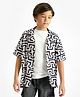 Primo Gino 100% Viscose Woven Monochrome Print Oversized Drop Shoulder Resort Collar Shirt -Black