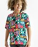 Primo Gino 100% Viscose Woven Half Sleeves Abstract Geometric Print Oversized Drop Shoulder Resort Collar Shirt -Multicolor