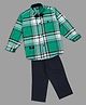 Actuel Full Sleeves Checked Cotton Shirt With Pant - Green White & Blue