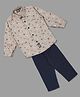 Actuel Full Sleeves Abstract Printed Cotton Shirt With Pant - Beige & Blue
