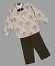 Actuel Full Sleeves Abstract Printed Cotton Shirt With Pant & Bow - Beige & Brown