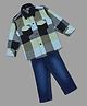 Actuel Full Sleeves Checked Cotton Shirt With Pant - Green Blue & Grey