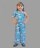 Actuel One Shoulder Floral  Printed Co Ord Set With Headband -  Blue Green & Peach