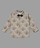 Actuel Full Sleeves Abstract Shirt With Bow - Beige & Coffee