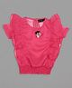 Actuel Georgette Frill Sleeves Flower Embellished Top With Cotton Lycra Solid Spaghetti - Dark Pink & Cream
