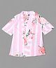 Actuel Georgette Three Fourth Sleeves Striped & Floral Printed Coordinating Top With Jacket - Pink White & Green
