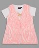 Actuel Abstract Printed Jacket With Half Sleeves Top - Peach & White