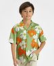 Primo Gino 100% Viscose Woven Half Sleeves Floral Print Oversized Drop Shoulder Resort Collar Shirt -Olive
