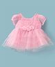 Babyhug Woven Puff Sleeves Shimmered  Frock  With Floral Applique - Pink