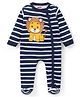 Babyhug Interlock Knit Full Sleeves Sleep Striped & Lion Print - Navy Blue