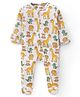 Babyhug Cotton Knit Full Sleeves Footed Sleep Suit with Animal Print - Grey