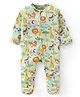 Babyhug Cotton Knit Full Sleeves Footed Night Suit with Wild  Animals Print - Green