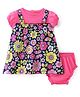 Babyhug Cotton Jersey Knit Half Sleeves Frock with Bloomer Floral Print - Pink