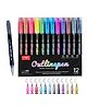 FunBlast Double Line Fine Point Marker Pens Set  12 Pcs Multicolor