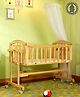 Babyhug Ionia Wooden Cradle with Mosquito Net - Natural Finish| Swing Lock| Wheels with Lock| Balanced Swing| Easy to Assemble
