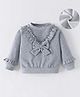 Kookie Kids Full Sleeves Solid Colour Winter Top With Frill & Bow Detailing - Grey