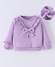 Kookie Kids Full Sleeves Solid Colour Winter Top With Frill & Bow Detailing - Purple