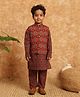 READIPRINT Full Sleeves Floral Printed Kurta And Pyjama With Nehru Jacket - Maroon