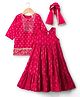 Babyhug Woven Three Forth Sleeves Floral Embroidered & Foil Printed Kurti & Ethnic Dress With Dupatta - Fuchsia