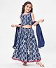 Babyhug Woven Sleeveless Lurex Printed Choli & Aari Mirror Embroidery Lehenga Set with Dupatta - Navy Blue