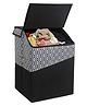 PrettyKrafts Laundry Square Shape Basket Bag,Foldable,Multipurpose,Carry Handles,Slanting Lid for Home Single Diamond Black ,Fabric