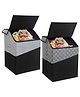 PrettyKrafts Laundry Square Shape Basket Bag,Foldable,Multipurpose,Carry Handles,Slanting Lid for Home, Cloth Storage,Pack of 2 Jute & Diamond Black