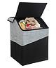 PrettyKrafts Laundry Square Shape Basket Bag,Foldable,Multipurpose,Carry Handles,Slanting Lid for Home, Cloth Storage,Single Jute Black