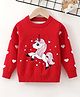 Kookie Kids Full Sleeves Pullover Sweater with Unicorn Design - Red