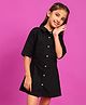 Tales & Stories Lycra  Three Fourth Sleeves Solid Shirt Dress - Black
