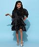 Tales & Stories Puffed Three Fourth Sleeves Shimmered Layered Dress - Black