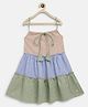 Tales & Stories 100% Cotton Sleeveless Solid Tiered Dress - Blue