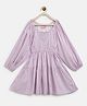 Tales & Stories Rayon Full Sleeves Striped Dress - Purple