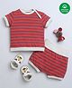 Nino Bambino Organic Cotton Half Sleeves Striped Coordinating Shorts Set - Red & Grey
