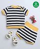 Nino Bambino Organic Cotton Half Sleeves Striped Coordinating Shorts Set - Black & White
