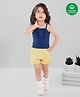 Nino Bambino Organic Cotton Sleeveless Solid Camisole With Floral Printed Shorts - Blue & Yellow