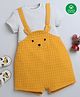 Nino Bambino Organic Cotton Textured Dungaree With Half Sleeves Striped Tee - White & Mustard
