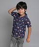 Taffykids 100% Cotton Half Sleeves Tropical Printed Shirt - Navy Blue & Multi Colour