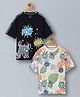 Plum Tree Pack Of 2 Half Sleeves Leaves & Typography Printed Tees - Off White & Black