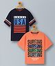 Plum Tree Pack Of 2 Half Sleeves Stars & Surf Board Printed Tees - Orange & Navy Blue