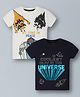 Plum Tree Pack Of 2 Half Sleeves Universe & Peace Text Printed Tees - Off White & Navy Blue