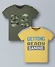 Plum Tree Pack Of 2 Half Sleeves Camouflage & Gaming Text Printed Tees - Mustard Yellow & Olive  Green