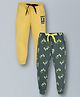 Plum Tree Pack Of 2 Tigers & Champion Text Printed Joggers - Green & Mustard Yellow
