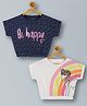 Plum Tree Pack Of 2 Half Sleeves Hearts & Unicorn Printed Cotton Crop  Tops - Blue And Off White