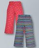 Plum Tree Pack Of 2  Striped & Pineapple  Printed Cotton Flared Palazzos  - Navy Blue And Pink