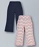 Plum Tree Pack Of 2  Chevron &  Polka Dots Printed Cotton Flared Palazzos  -  Navy And White