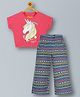 Plum Tree Half Sleeves Unicorn  Printed Crop Top And Flared Cotton  Palazzo  Set -  Pink And Navy