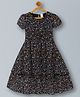 Plum Tree Half Sleeves Floral Printed Chiffon  Tiered Dress - Navy Blue