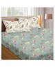 Trance Home Linen Soft Pure Cotton Double King Flat Bedsheet with 2 Pillow Cover- Calicut Green White