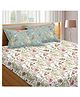 Trance Home Linen Soft Pure Cotton Double King Flat Bedsheet with 2 Pillow Cover- Calicut White Green