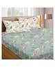 Trance Home Linen Floral Print Cotton Double Queen Elastic Fitted Bedsheet 78 x 60 Inch- Calicut Green White